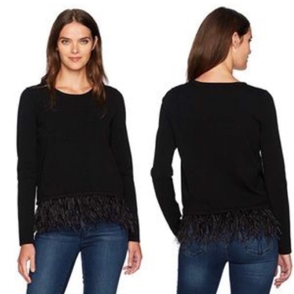 Milly Side Zippers Fringe Sweater Black L